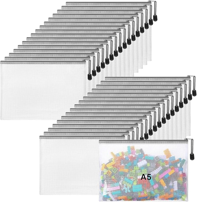 Jetec 32 Pcs Mesh Zipper Bags Toy Storage Bikini Organizer Bag Bolsas Para Guardar Trajes De Bano Waterproof Zipper Reusable Pouch Puzzle Multipurpose for Storage Office(Grey,9 x 7 Inch)