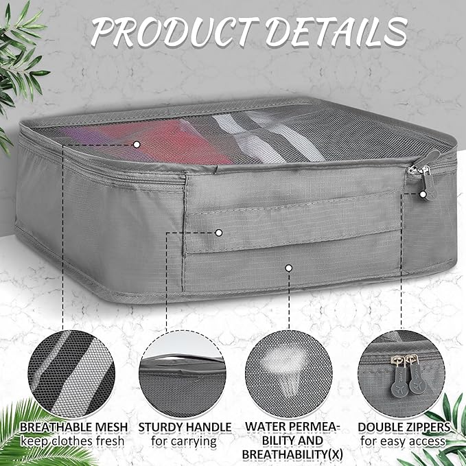 Silkfly 12 Pcs Packing Cubes for Suitcase Travel Luggage Bags Bulk Mesh Organizer Set for Hiking Camping Backpacking Clothes Accessories(Gray)