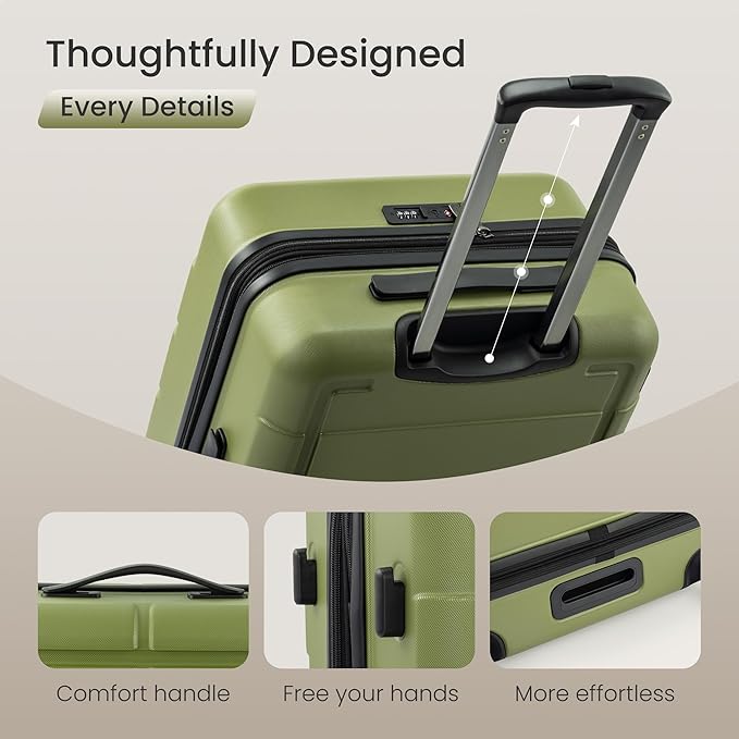 SHOWKOO Luggage Sets Expandable 100% PC Durable Suitcase Double Wheels TSA Lock Olive Green 3pcs