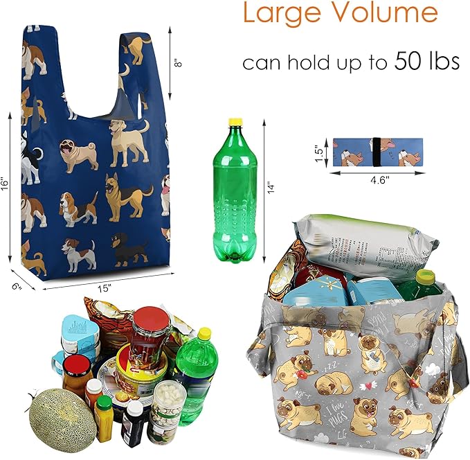 BeeGreen Marine Animal Reusable Grocery Bags Bulk Gifts 12-Pack - Large Tote with Zipper Pouch | Foldable & Washable Polyester Shopping Bags Heavy Duty Animal Lover Gifts Reusable Bag With Handles