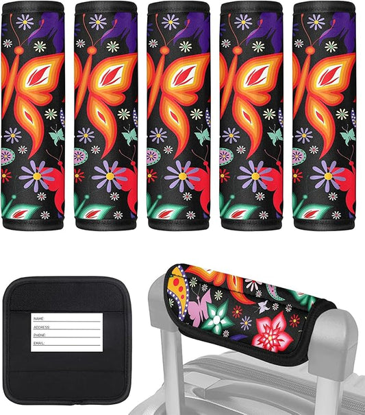 Slohif Luggage Handle Wrap 5Pcs Suitcase Identifier - Bag Strap Cover for Bogg Travel Accessories Easy Identification Bright Marker Sleeve Grips Comfort Neoprene Concealed Tag for Airport Butterfly