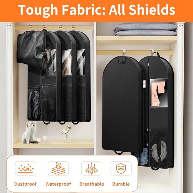 Garment Bag Travel Suit Storage: 63 Inch 2 Packs Fabric Breathable Zippered - Clothes Covers Carry Shoe Pockets Lightweight - Women Travel Wardrobe Protector Hanging Up Multiple