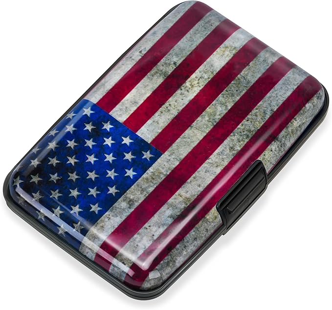 Mayski Credit Card Holder, RFID Blocking, Aluminum Alloy Hard Case, Small Mini Business Metal Wallet for Women Men, Flag