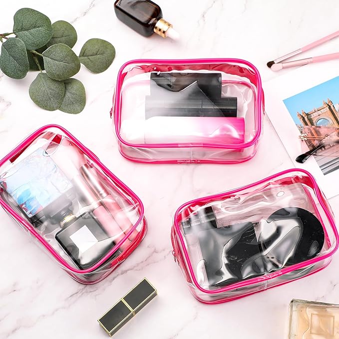 Weewooday 12 Pieces Clear Makeup Bags Cosmetic Storage Bags PVC Zipper Pouches Travel Waterproof Makeup Plastic Case for Women Organizing Toiletries Traveling Bathroom(Small,Rose Red)