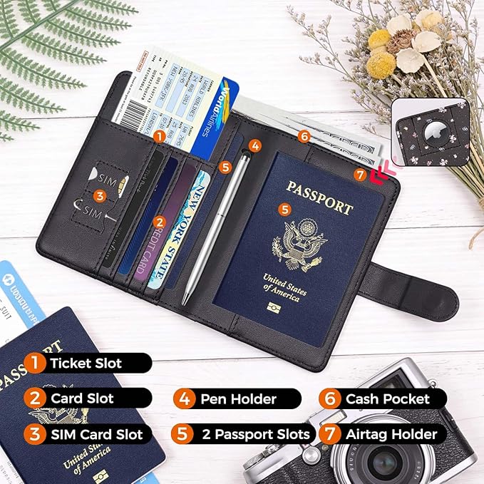 Melsbrinna Rfid Passport Holder for Travel women/Men, Cute Passport Wallet Rfid Blocking Card Slots, Rfid Passport Cover/CaseTravel Wallet, Passport Book Holder (1, floral black a)