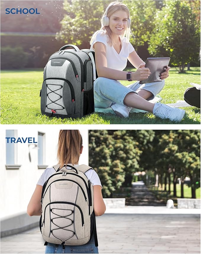 BAGSMART Unisex Laptop Backpack, 15.6-inch Anti-Theft, Water Resistant, with USB Charger Hole, Beige