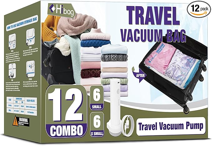 Travel Vacuum Bags with Electric Pump, Vacuum Travel Bags for Luggage and Suitcase, Clothes Clothing (6S 6XS)