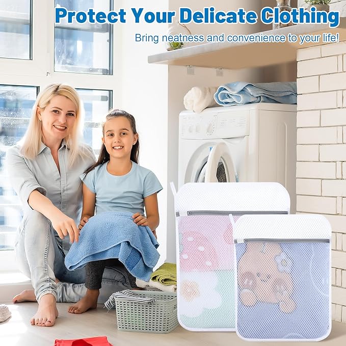 4 PCS Durable Honeycomb Mesh Laundry Bags for Delicates with Zipper, 16" x 20"+20" x 24" Reusable Laundry Bag Mesh Wash Bags for Washing Machine for Clothes, Shoes, Socks, Bra (2L + 2XL, White)