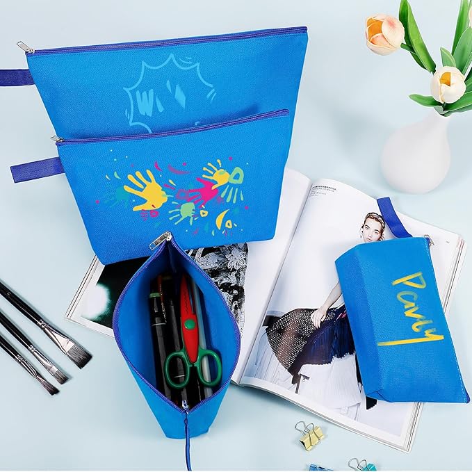 10 Pieces Cotton Canvas Makeup Bag with Bottom and Strap, Multi-Purpose Cosmetic Bag with Zipper Travel Toiletry Pouch, Blank DIY Craft Bag (Blue, S)