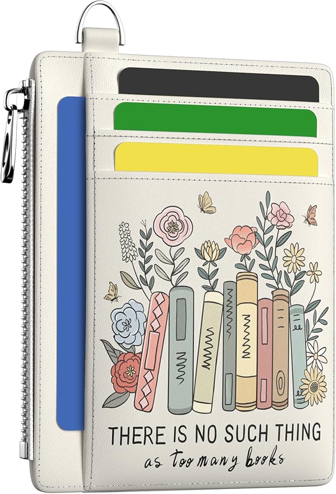 Hancynir Book Lover Floral Slim Wallet Women Credit Card Holder Cute Flower RFID Blocking Small Card Holder Mini Front Pocket PU Leather Thin Travel Zipper Coin Ladies Female Wallet Organizer Gifts