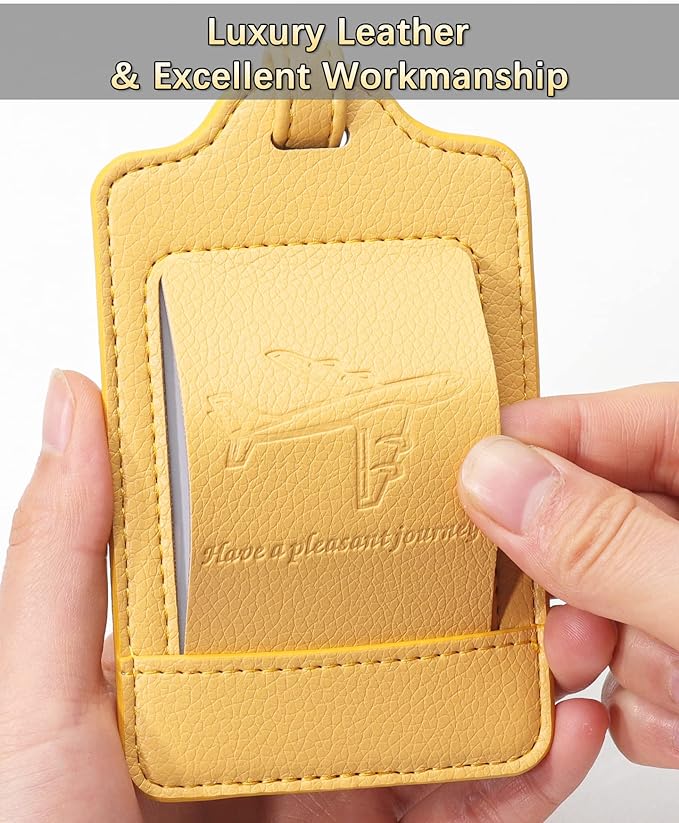 3 Pack Luggage Tags - Quick Install, Privacy Protection, Airplane Travel Essentials for Suitcases, Durable Leather - Lichee Yellow