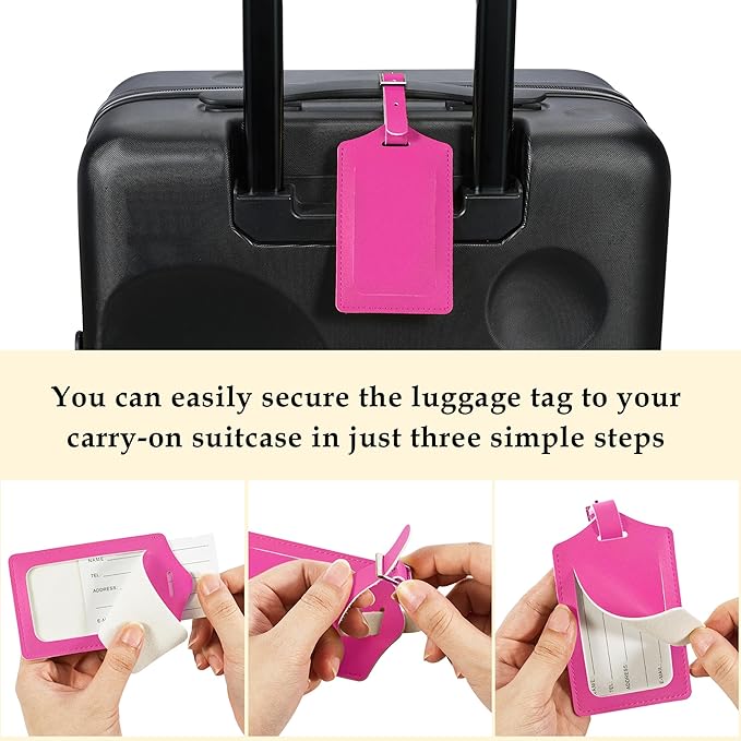 Travelambo Luggage Tags for Suitcases PU Leather Travel Tags Bag Tags Privacy Protection Travel Essentials