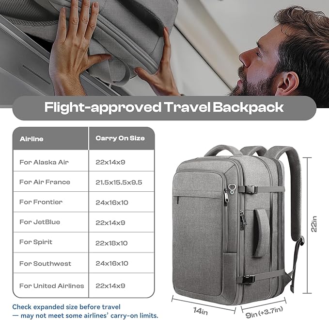 Travel Laptop Backpack for Men, 60L Extra Large TSA Approved Business Computer Bag, Water Resistant & Fits 18.4 Inch Laptop, Grey