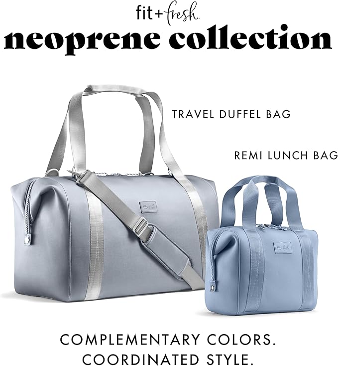 Fit & Fresh Neoprene Weekender Bag for Women – Carry-On Friendly Travel Duffel with Expandable Sides, Trolley Sleeve & Pockets – Lightweight, Water-Resistant Overnight Bag for Weekend Trips + Gym
