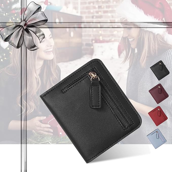 Toughergun Women’s Small Slim Leather Wallet with RFID Protection, Compact Bifold Mini Purse with Clear ID Window