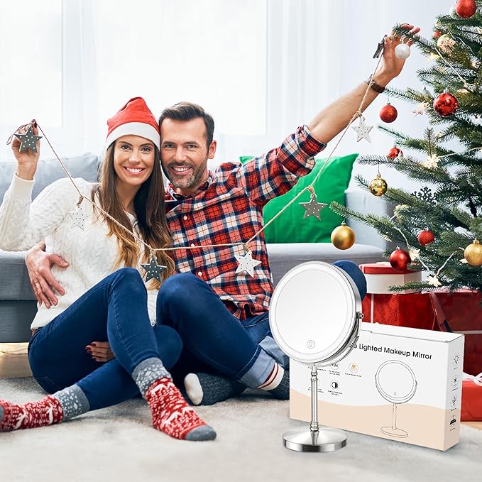 DEIOVWXS Makeup Mirror, 3000mAh Rechargeable Double-Sided Magnifying Vanity Mirror with 3 Colors, 1X/10X, 360° Rotation, Adjustable Brightness, Gifts for Mom, Women,Wife, Girls, Dorm Room Essential