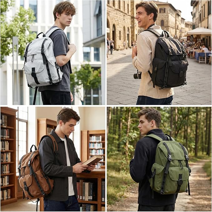 mixi Travel Backpack for Women Men, 18 Inch Carry On Laptop Backpack Flight Approved fits 16'' Laptop, Lightweight Waterproof Hiking Backpack Travel Outdoor Business Casual Daypack, Brown