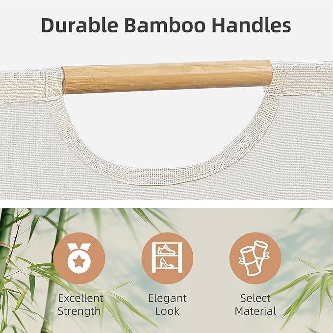 STORAGE MANIAC 1-Pack Large Laundry Hamper, 100L (26.4 Gal) Collapsible Laundry Basket with Bamboo Handles, Freestanding Waterproof Clothes Hamper for Laundry Room, Bedroom, Dorm, Towels, Toys, White