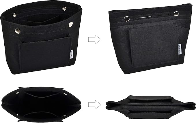 Vercord Mini Slim Small Felt Purse Organizer Insert Inside Handbag Tote Pocketbook for Women Black