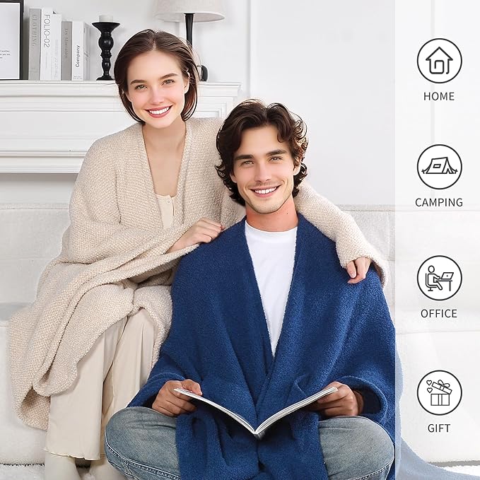 JOOJA Wearable Blanket Super Soft Feather Yarn Blanket Shawl with Pockets Fuzzy Throw Blanket TV Blanket for Adults Teens