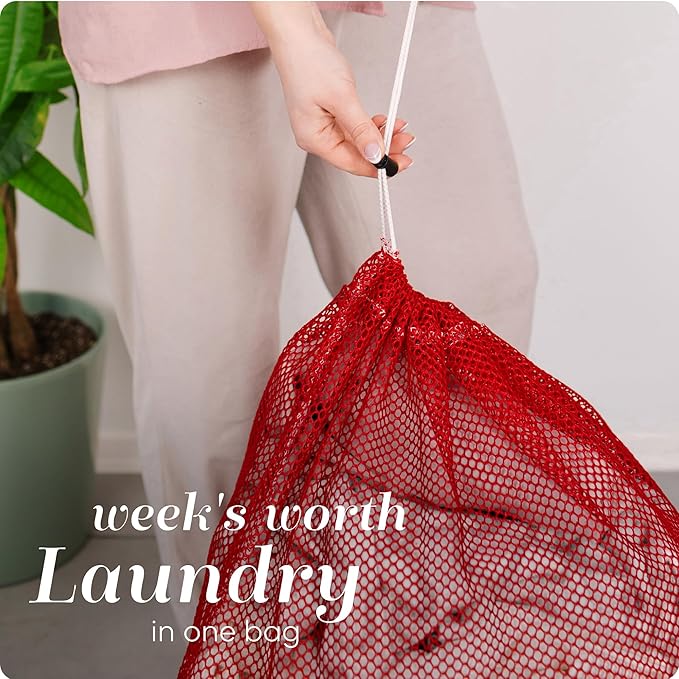 Handy Laundry Mesh XL Laundry Bags 2-Pack, 24 x 36 Inch Heavy Duty, Durable Drawstring Closure, Machine Washable, Large Laundry Bag for Delicates, College Dorms, Travel, Laundromats, Apartments, Red