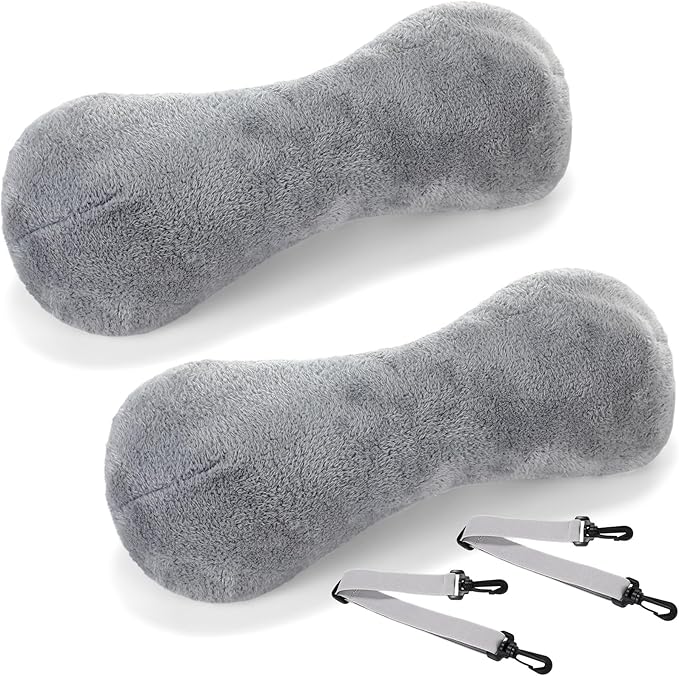 2 Pcs Neck Pillow for Recliner Headrest Pillow Bone Shaped Chair Plush with Adjustable Strap Neck Support and Pain Relief Curve Head Cushion for Car Travel Airplane (Grey)
