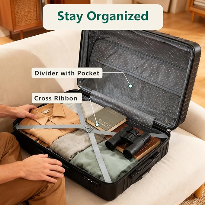 Luggage Sets 3 Piece, ABS Hardside Suitcase Set (20/24/28) with Spinner Wheels, TSA Security Lock, Airline-Approved Carry-On & Lightweight Large Checked Luggage for Business, Travel, Family Vacations