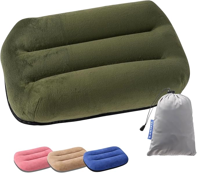 Ultralight Inflatable Camping Pillow for Sleeping – Soft Velvet Cover, Compact & Portable, Ergonomic Neck Support, Machine Washable Air Pillow, Perfect for Travel, Hiking, Backpacking – Green