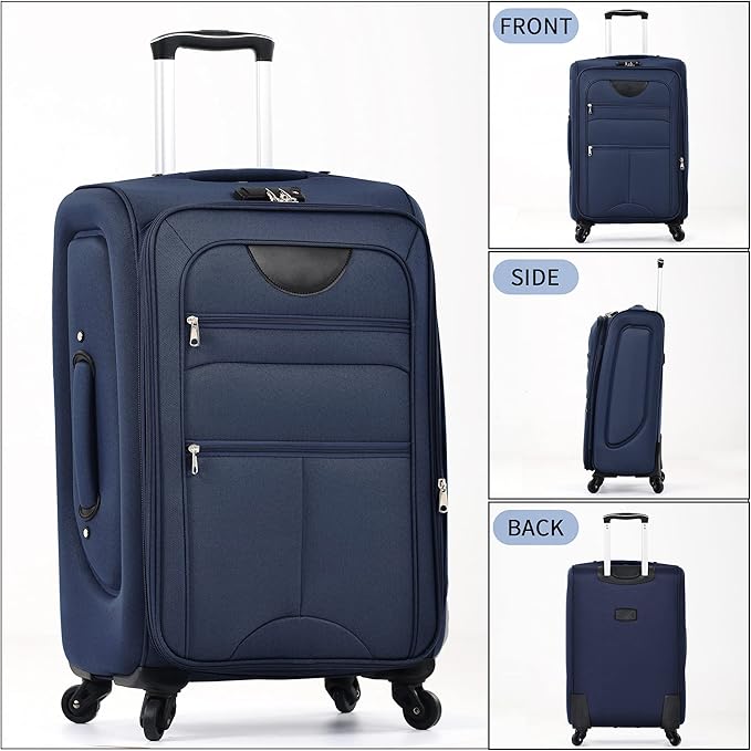 Merax Softside Luggage Set, Travel Suitcase Expandable Lightweight, 3 Piece Luggage Sets with Duffel Bag 22" 26" 30" Suitcase with TSA Lock Spinner Wheels,Deep Blue