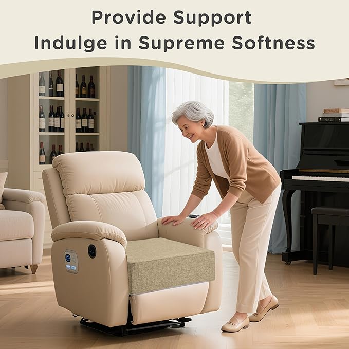 AddGrace Recliner Cushions for Elderly Thick Seat Cushion 20"x20"x4" Chair Pads with Non Slip Backing and Washable Cover for Couch Armchair Chairs Beige