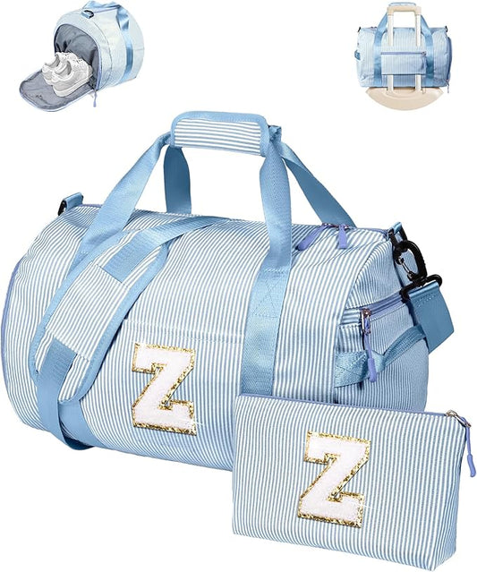 Birthday Gifts for Daughter, Girls Travel Duffle Bag, Kids Initial Overnight Bags with Shoe Compartment, Customized Weekender Bag with Makeup Pouch, Gift for Cheerleader Girl (Letter Z)