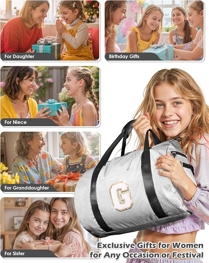Gifts for Preteen, Girls Travel Duffle Bag, Kids Initial Overnight Bags with Shoe Compartment, Monogram Weekender Bag with Makeup Pouch, Birthday Gift for Niece Daughter Sister (Letter V)