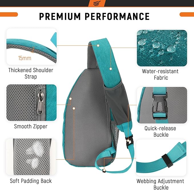 SKYSPER Sling Bag RFID Crossbody Sling Backpack Cross Body Shoulder Travel Bag Hiking Daypack for Women Men(Cyan)