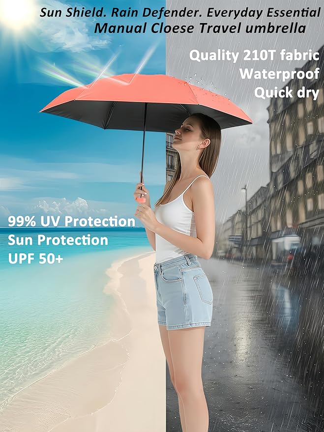 BAODINI Mini Travel Umbrella Small Compact UV Blocking Manual Open Close Portable Sun Protection for Women Kids and Men