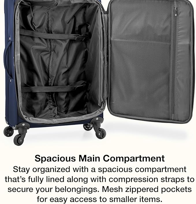 U.S. Traveler Anzio Softside Expandable Luggage with Spinner Wheels, Navy, 30-Inch Large