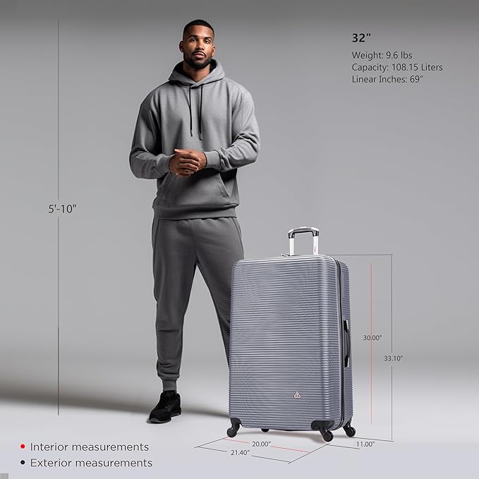 InUSA ROYAL Hardside Spinner Luggage with Ergonomic Handles | Spacious Travel Suitcase with Four Spinner Wheels and Studs | 32 Inch Extra Large Spinner Luggage | Silver