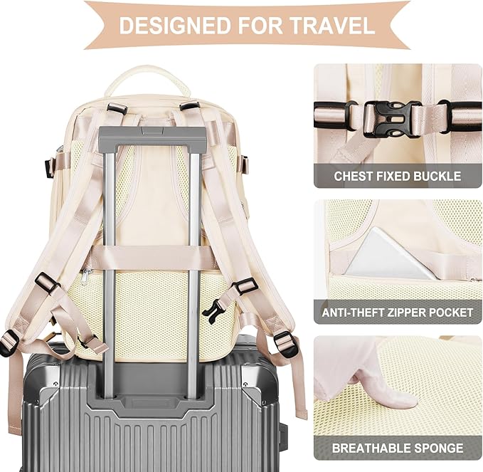 coowoz Vacuum Backpack Travel with Pump,Travel Backpack with Vacuum System For Women Men,Carry On Backpack,Hiking Backpack Waterproof Outdoor Sports Rucksack Casual Daypack,30L(Vacuum pump),Beige