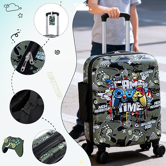 Kid’s Luggage Set 6 Piece Suitcase Set 16" Hardside Luggage with Spinner Wheels Girls Boys Carry on Luggage Travel Rolling Luggage Airline Approved (Joystick)