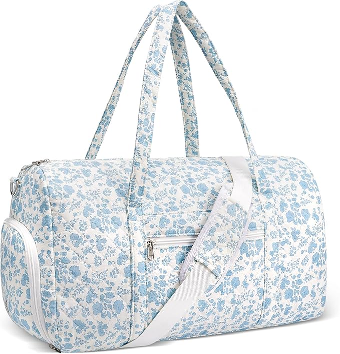 Gym Bag for Women, Cute Duffle Bag, Quilted Duffle Bag for Travel, Floral Duffle Bags, Weekend Bag with Zipper Pocket Dance Bag Organizer