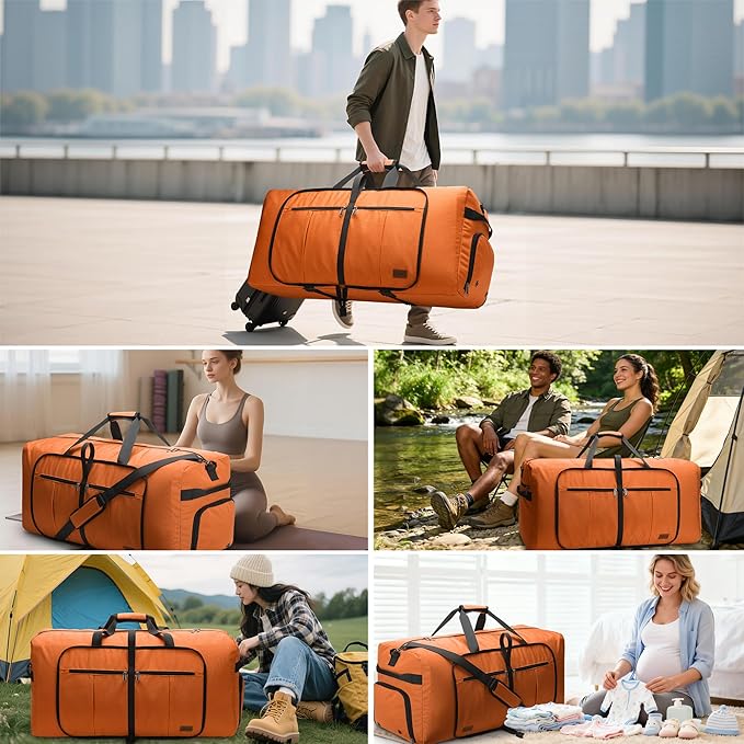 80L EXTRA LARGE Duffle Bag for Travel, 26" Foldable Travel Duffel Bag with Shoe Compartment for Men Women, Waterproof & Tear Resistant (Orange, EXTRA LARGE, 80L)