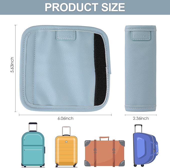 KINIVA 4 Pack Set Vegan Leather Luggage Handle Wraps, Blue, 5.7x6.1 Inch, Travel Accessory - Luggage Tags