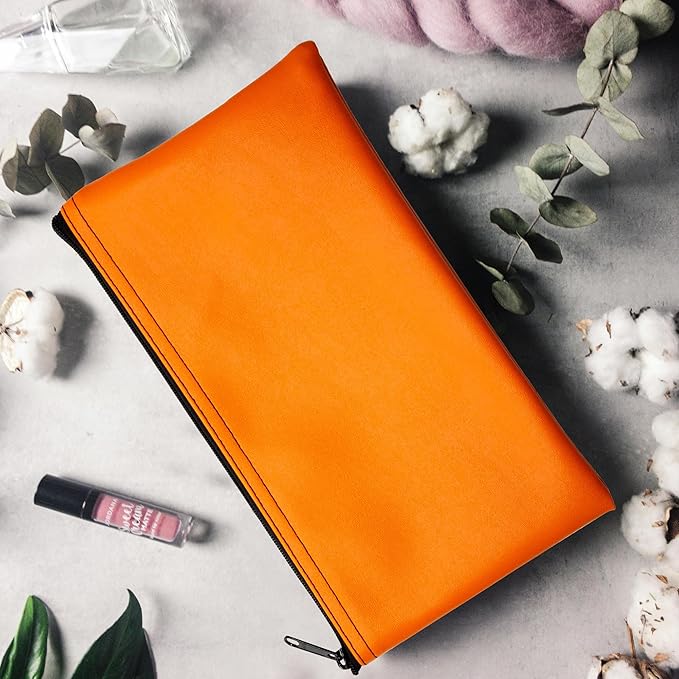 Multi-Purpose Zipper Bag, Reusable, Travel Pouch, Lightweight, Makeup Organizer, 11 x 6 Inch (Orange)