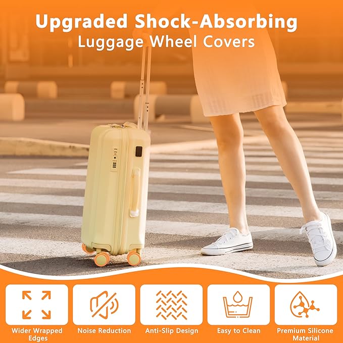 8 Pcs Upgraded Luggage Wheel Covers, Suitcase Protector, Wear-Resistant Anti-Noise Silicone Wheel Covers for 2-2.4” Spinner Wheels, Travel Accessories for Carry On Luggage (Orange, Small)