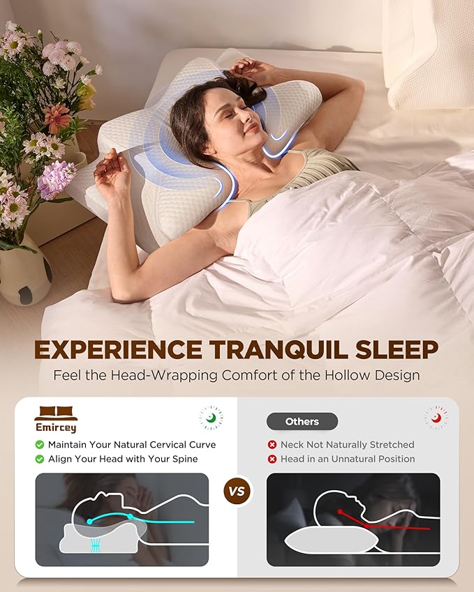 Sleep Doctor Approved Cervical Neck Pillow Sleeping, Ergonomic Contour Side Sleeper Pillows Adults, Cooling Orthopedic Pillow Pain Relief Support, Memory Foam Back Stomach Sleepers Gray, King
