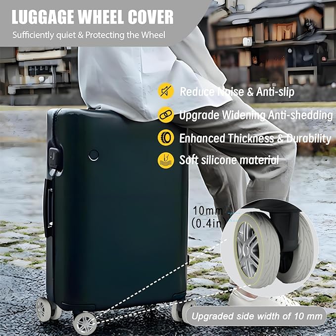 Upgrade Luggage Wheel Covers, 8pcs Suitcases Wheel Protector,Wear-Resistant, Anti-Noise, Silicone Protectors For 2-2.4"Luggage Spinner,Accessories for Travel (Gray)