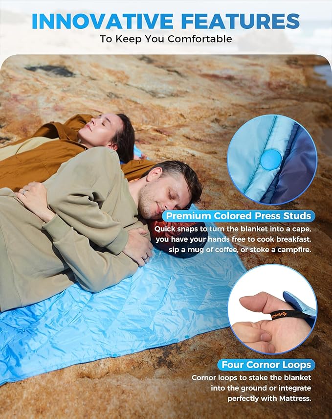 KingCamp Ultralight Camping Blanket, Packable Down Alternative Puffy Printed Wearable Blanket with Snap Buttons & Corner Loops Weatherproof Quilt for Outdoor Travel Stadium (78.7" x 57.1", Forest)