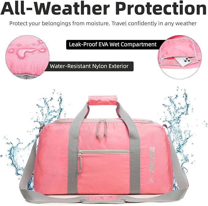 Foldable Travel Duffel Bag, Lightweight & Easy to Carry Water-Repellent Duffle Bag - 2-Way Zipper & Interior Pouch, Ideal for Weekend Trips, Daily Use,Camping，Sports