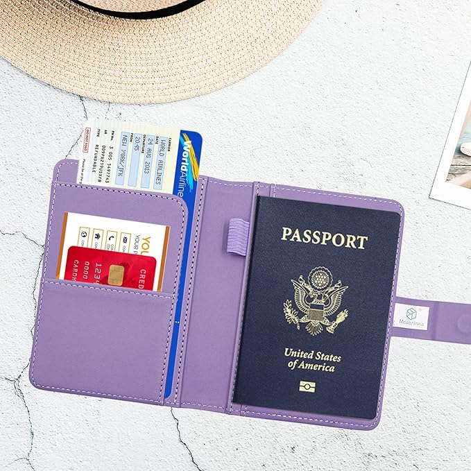 Melsbrinna Premium Leather Passport Holder Covers Case, Waterproof Rfid Blocking Travel Wallet Passport Holder with Pen Holder, Cute Passport Book for Women/Men