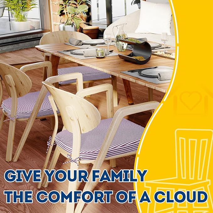 AAAAAcessories D-Shaped Chair Cushions, 2" Thick Dining Chair Pads with Ties and Removable, Machine-Washable Cover, 17" x 16", Set of 4, Pinstripe Red
