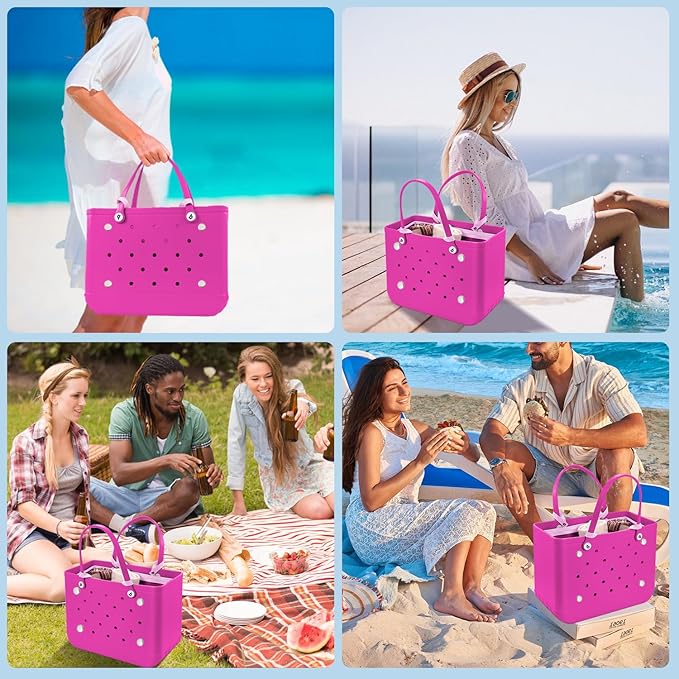 XYFuuee Beach Bag Organizer Inserts for Original Large Bogg Bag Accessories with 8 Removable Metal Fasteners, Lightweight Mesh Insert Divider Pouch, Organizing Rubber Tote, Save Space, Pink XL